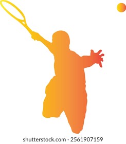 Tennis Ball Player Silhouette in Gradient Color. Vector Illustration Isolated on White Background