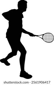 Tennis Ball Player Silhouette. Isolated on White Background. Vector Illustration