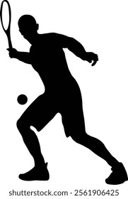 Tennis Ball Player Silhouette. Isolated on White Background. Vector Illustration