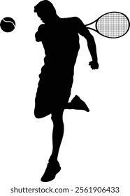 Tennis Ball Player Silhouette. Isolated on White Background. Vector Illustration