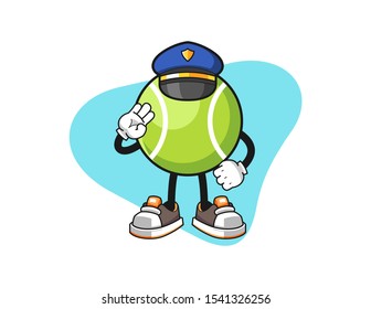 Tennis ball police officer cartoon. Mascot Character vector.