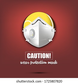 Tennis ball with a protection mask. Caution! wear protection mask. Stop coronavirus covid-19 outbreak. Risk disease. Cancellation of sports tournaments. Pattern design. Vector illustration