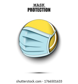 Tennis ball with a protection mask. Caution! wear protection mask. Risk disease. Cancellation of sports tournaments. Pattern design. Vector illustration