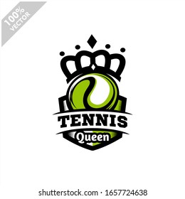 Tennis ball queen logo design. Scalable and editable vector.