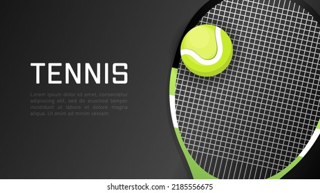 Tennis ball with Tennis racket in  the black background with copy space for text , Illustrations for use in online sporting events , Illustration Vector  EPS 10 - Shutterstock ID 2185556675