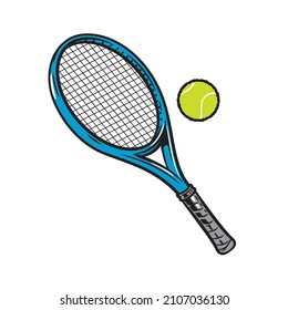 Tennis Ball and Racket Cartoon Vector