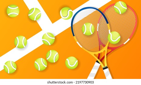 Tennis ball with Tennis racket in  the  tennis court , Simple flat design style , illustration Vector EPS 10, can use for tennis Championship Logo