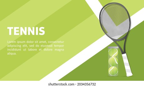 Tennis ball with Tennis racket in  the green tennis court , Simple flat design style , illustration Vector EPS 10, can use for tennis Championship Logo
