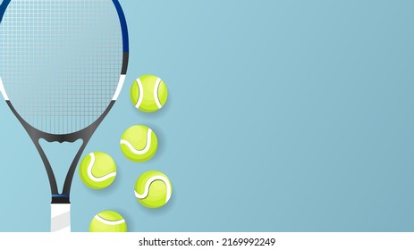 Tennis ball with Tennis racket in  the green tennis court with copy space for text , Illustrations for use in online sporting events , Illustration Vector  EPS 10