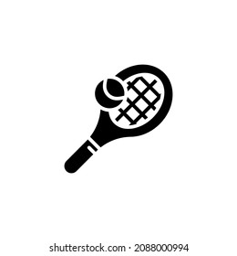 tennis ball racket icon designed in black solid style and glyph style in sports icons category