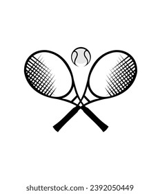 Tennis ball with a tennis racket, logo template. Active sport and tennis tournament, championship