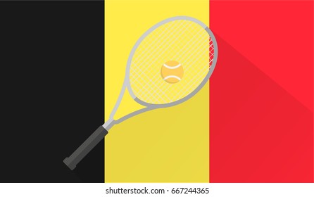 tennis ball and racket on belgium flag background