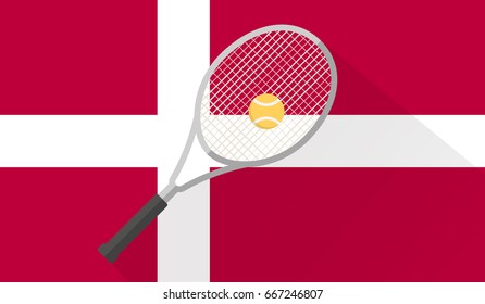 tennis ball and racket on denmark flag background