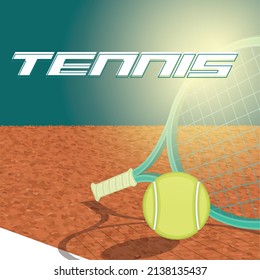 Tennis ball and racket on a field Sport poster Vector