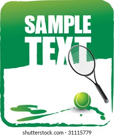 tennis ball and racket on green banner