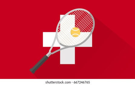 tennis ball and racket on switzerland flag background