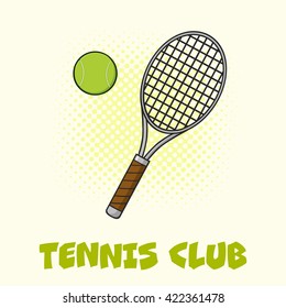 Tennis Ball And Racket Poster.Vector Illustration With Background And Text Tennis Club