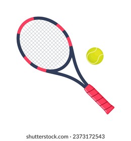 Tennis ball and tennis racket. Sports icon. Tennis logo. Vector Illustration of sports equipment