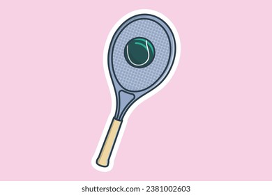 Tennis Ball with Racket Sticker vector icon illustration. Sport object icon design concept. Racket hitting a ball sticker design logo.