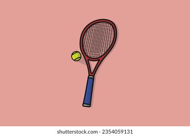 Tennis Ball with Racket vector illustration. Sport object icon design concept. Racket hitting a Green ball vector design.