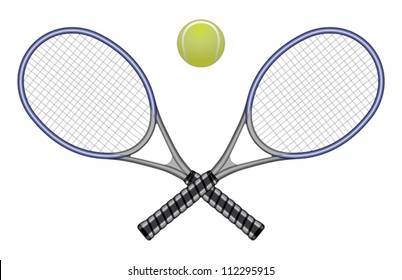 Tennis Ball & Rackets is an illustration of a tennis ball and two crossed rackets. Great for logo designs and t-shirts.
