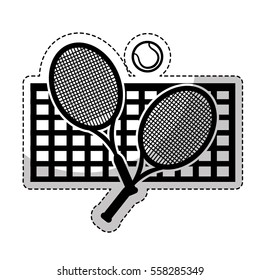 tennis ball, rackets and net  icon over white background. vector illustration