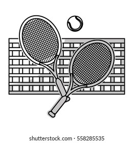 tennis ball, rackets and net  icon over white background. vector illustration