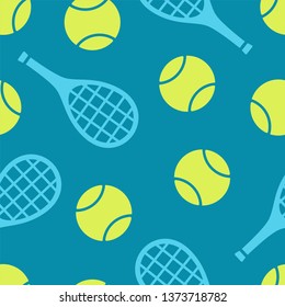 Tennis ball and racquet seamless vector pattern. Colorful print in flat style