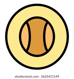 Tennis ball representing sport, competition, and leisure activities, set against a light yellow circular backdrop