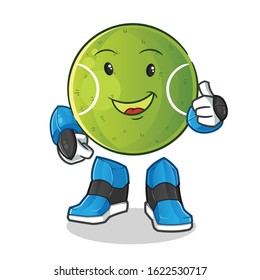 tennis ball robot humanoid ai smiling and thumbs up cartoon. cute chibi cartoon mascot vector