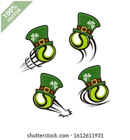 Tennis ball with Saint Patrick's Day hat theme set of 4 logo vector	