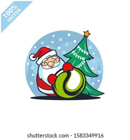 Tennis ball with santa claus christmas theme logo vector