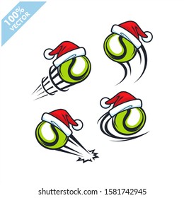 Tennis ball with santa hat christmas theme set of 4 logo vector	
