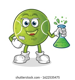 tennis ball scientists hold chemical tubes and wear glasses cartoon. cartoon mascot vector