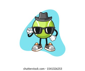 Tennis ball secret agent cartoon. Mascot Character vector.