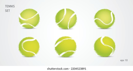 Tennis ball set, grunge hand drawn vector illustration