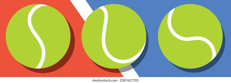 Tennis Ball set on court vector. Tennis ball vector. Tennis ball in the field.