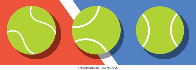 Tennis Ball set on court vector. Tennis ball vector. Tennis ball in the field.