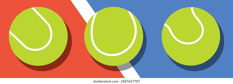 Tennis Ball set on court vector. Tennis ball vector. Tennis ball in the field.