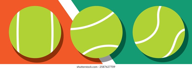 Tennis Ball set on court vector. Tennis ball vector. Tennis ball in the field.