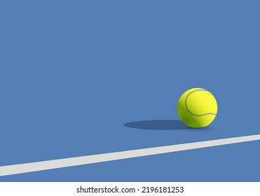 Tennis ball with shadow on the blue court.