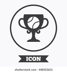 Tennis ball sign icon. Sport symbol. Winner award cup. Graphic design element. Flat symbol in circle button. Vector
