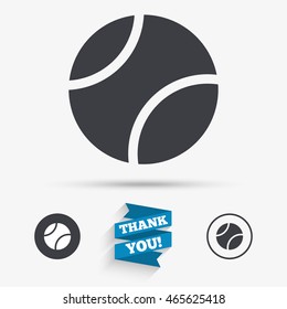 Tennis ball sign icon. Sport symbol. Flat icons. Buttons with icons. Thank you ribbon. Vector