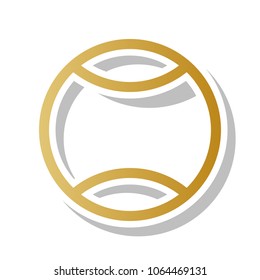 Tennis ball sign illustration. Vector. Golden gradient icon with white contour and rotated gray shadow at white background.