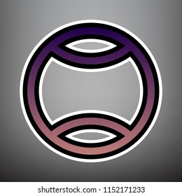 Tennis ball sign illustration. Vector. Violet gradient icon with black and white linear edges at gray background.