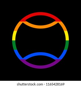 Tennis ball sign illustration. Vector. Icon with colors of LGBT flag at black background.
