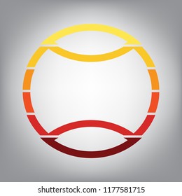 Tennis ball sign illustration. Vector. Horizontally sliced icon with colors from sunny gradient in gray background.