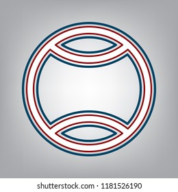 Tennis ball sign illustration. Vector. Dark red, transparent and midnight green stroke of white icon at grayish background.