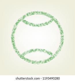 Tennis ball sign illustration. Vector. Green hexagon rastered icon and noised opacity and size at light green background with central light.