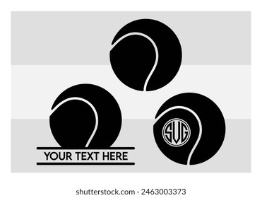 Tennis Ball, Tennis Ball Silhouette,  Sports, Tennis, Ball Image, Vector, clipart, outline, Smashing Tennis Monogram, Split Monogram, Circle Monogram